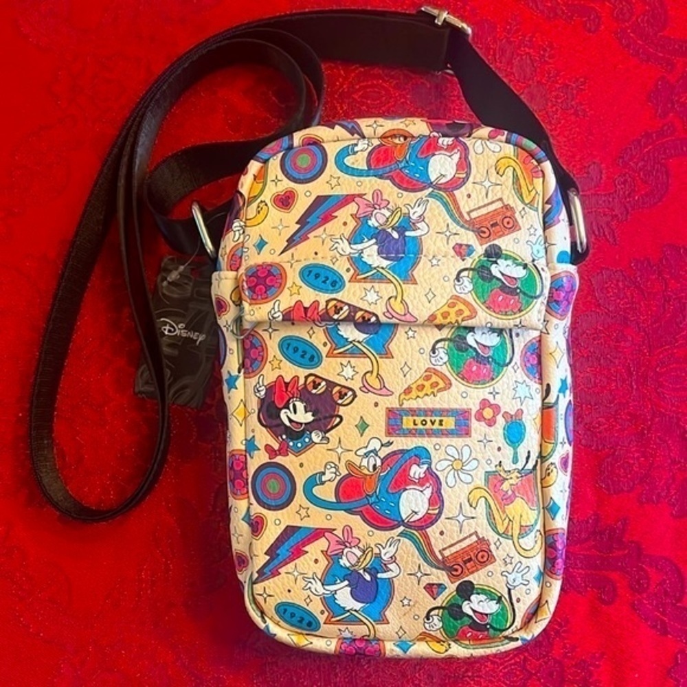Brand New Disney Buckle-Down Colorful Mickey Minnie Zippered Crossbody Purse